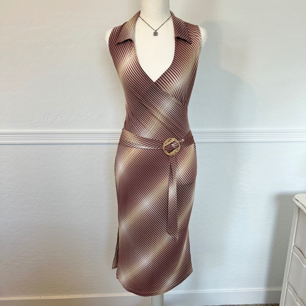 vintage patterned collar midi dress with belt